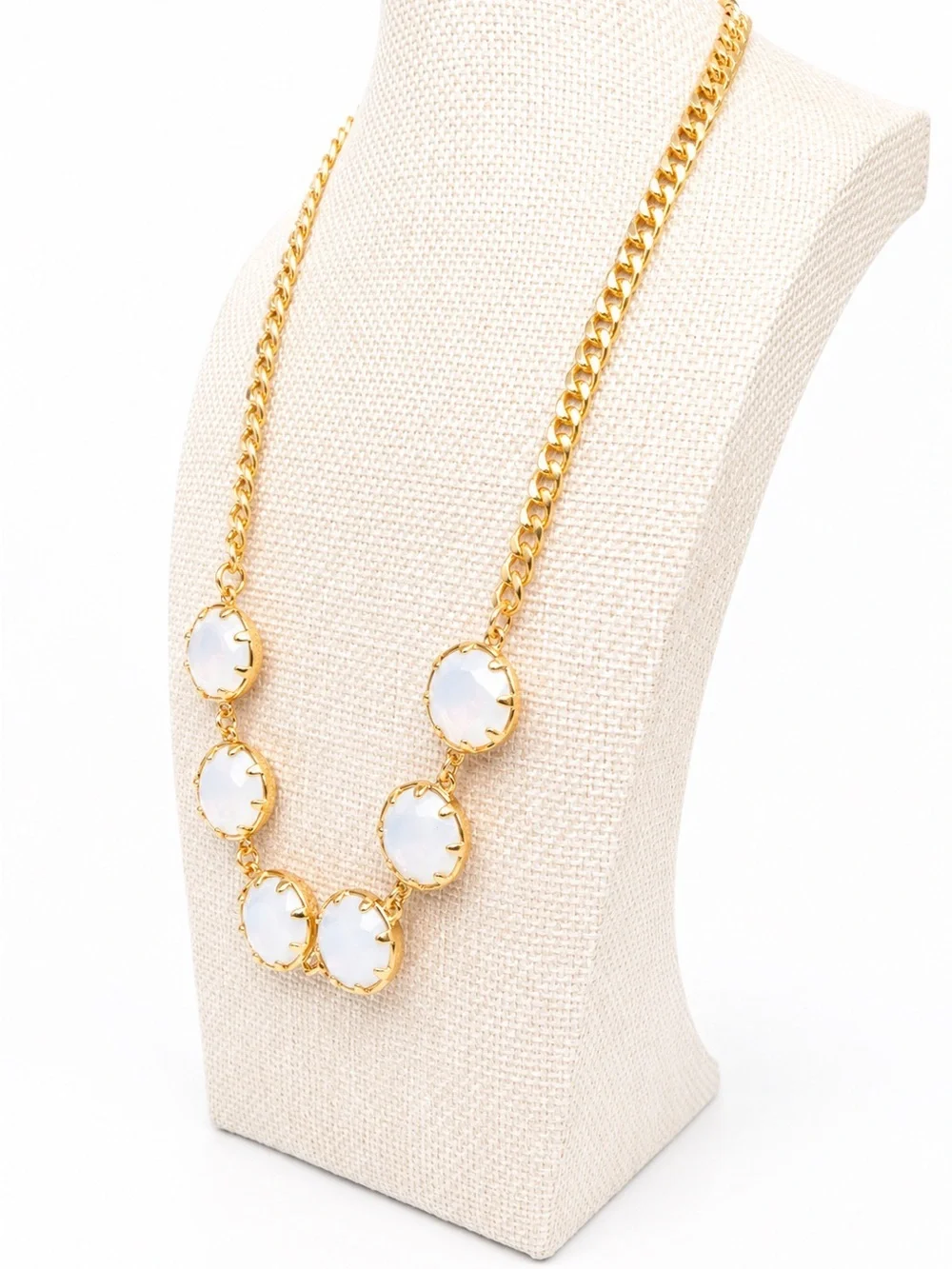 Zoetik Gold Tone White Faceted Stone Statement Necklace Chunky Chain Elegant NWT